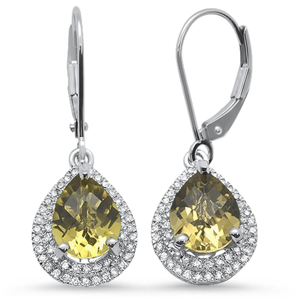 3.07cts 10k White Gold Pear Olive & Diamond Earrings