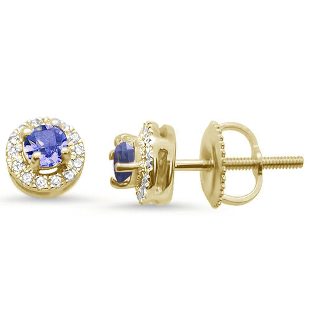 GEMSTONE CLOSEOUT ! .59ct F SI 10K Yellow Gold Diamond & Tanzanite Gemstone Earrings