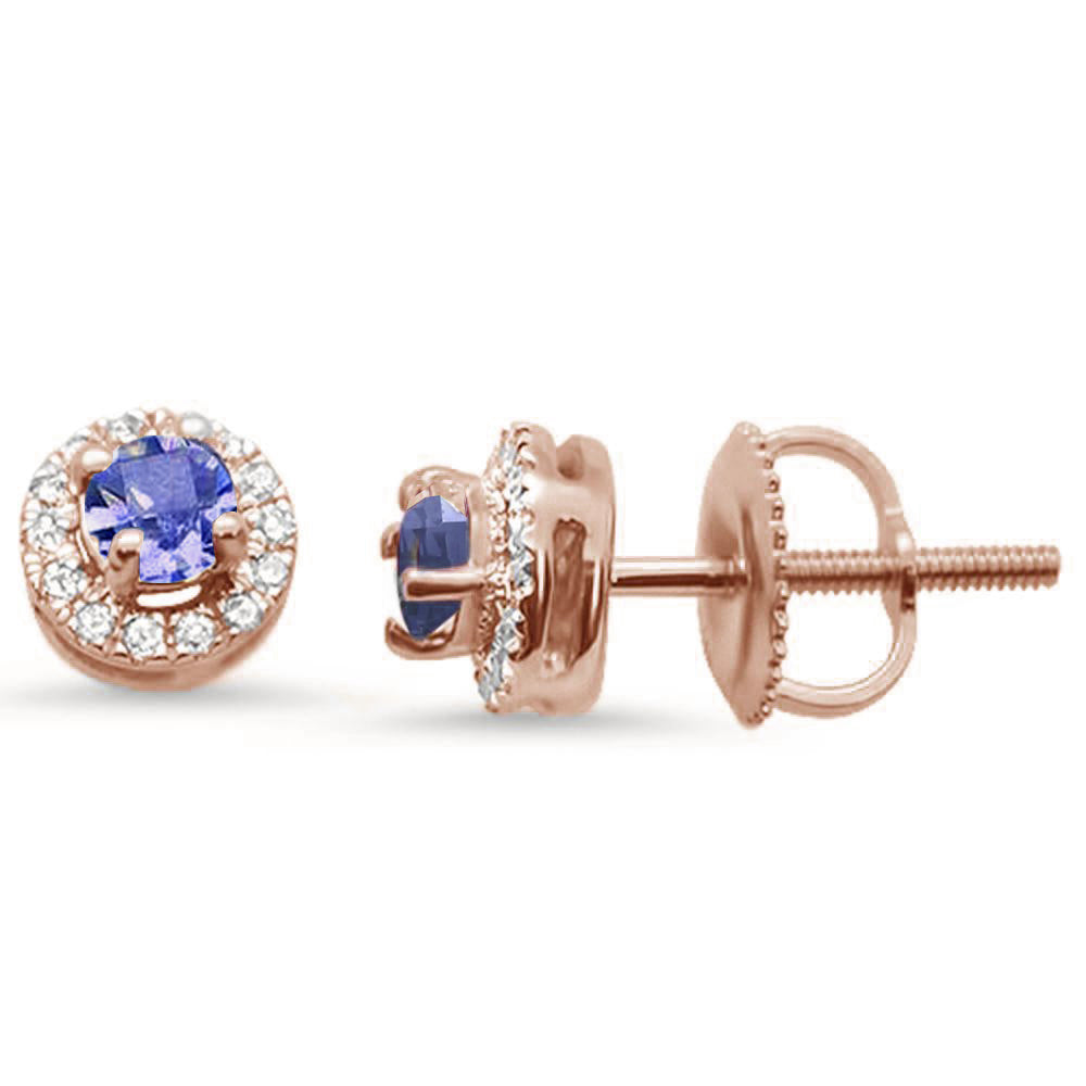 GEMSTONE CLOSEOUT ! .65ct F SI 10K Rose Gold Diamond & Tanzanite Gemstone Earrings