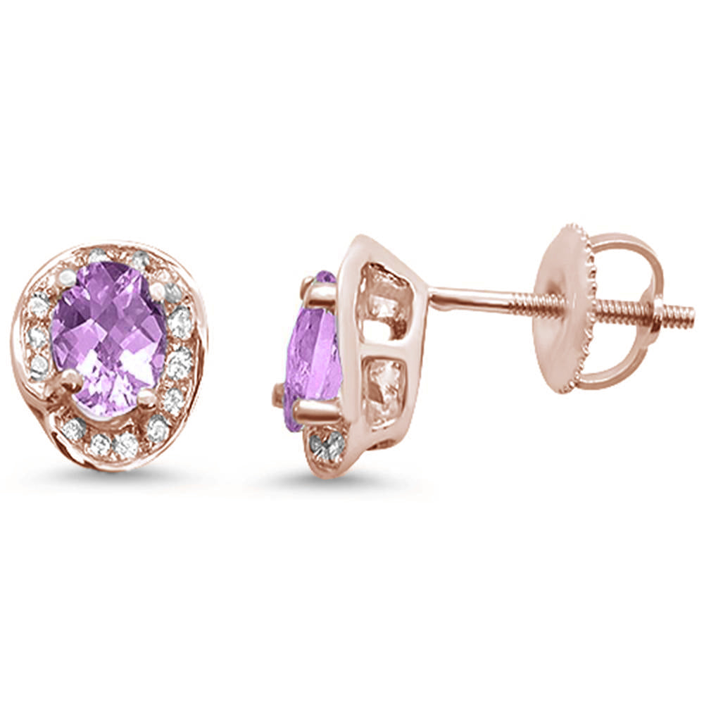 .94ct 10k Rose Gold Oval Pink Amethyst & Diamond Earrings