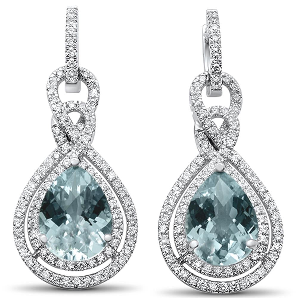 7.14cts 10k White Gold Pear Shape Aquamarine & Diamond Earrings
