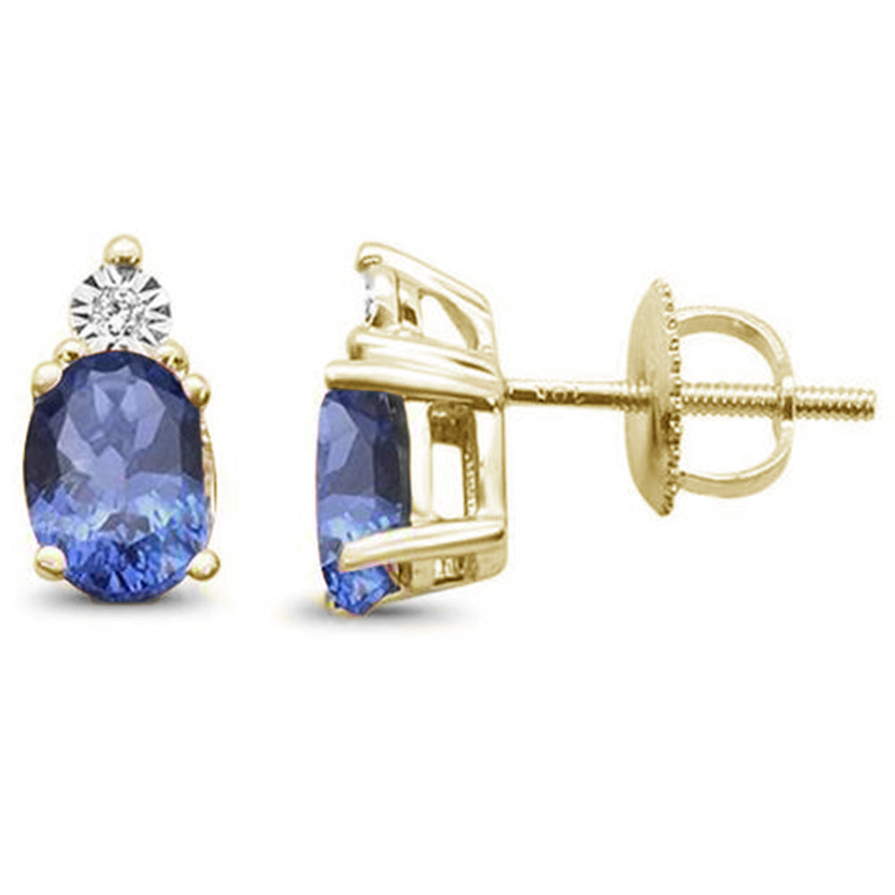 1.50ct 10K Yellow Gold Oval Natural Tanzanite & Diamond Earrings