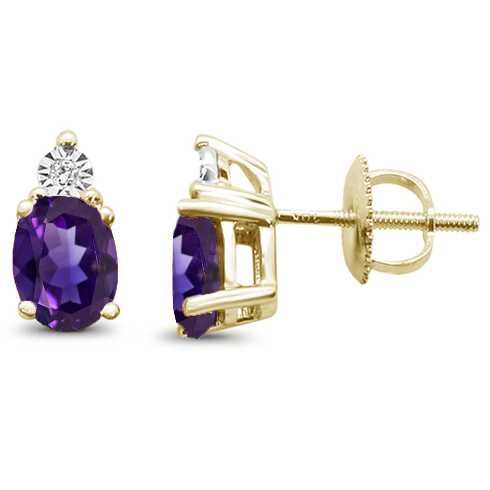 .86ct G SI 10K Yellow Gold Diamond & Amethyst Gemstone Earrings