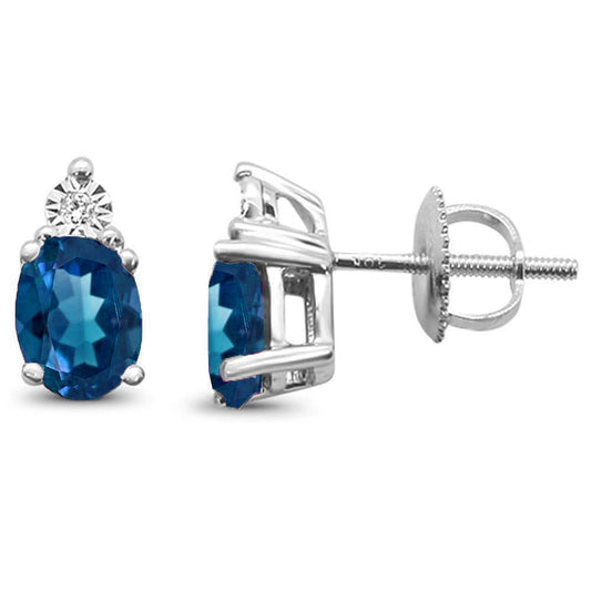 1.27ct 10k White Gold Oval Blue Topaz & Diamond Earrings