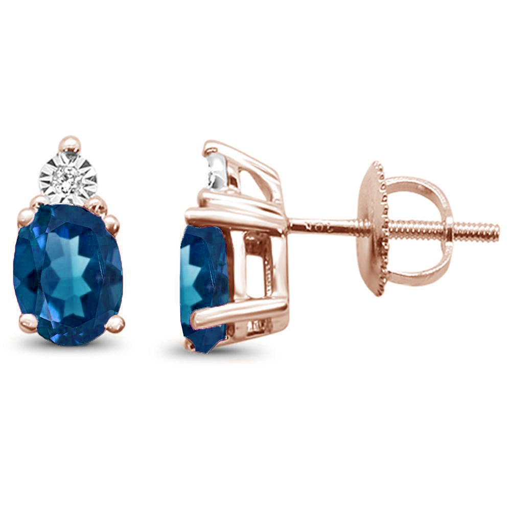 1.27ct 10k Rose Gold Oval Blue Topaz & Diamond Earrings