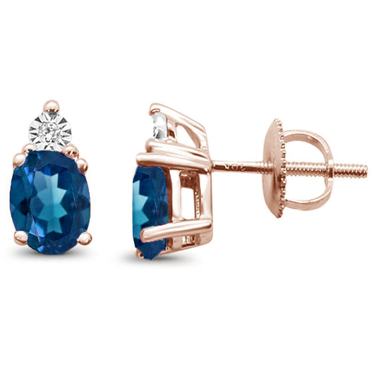 1.27ct 10k Rose Gold Oval Blue Topaz & Diamond Earrings
