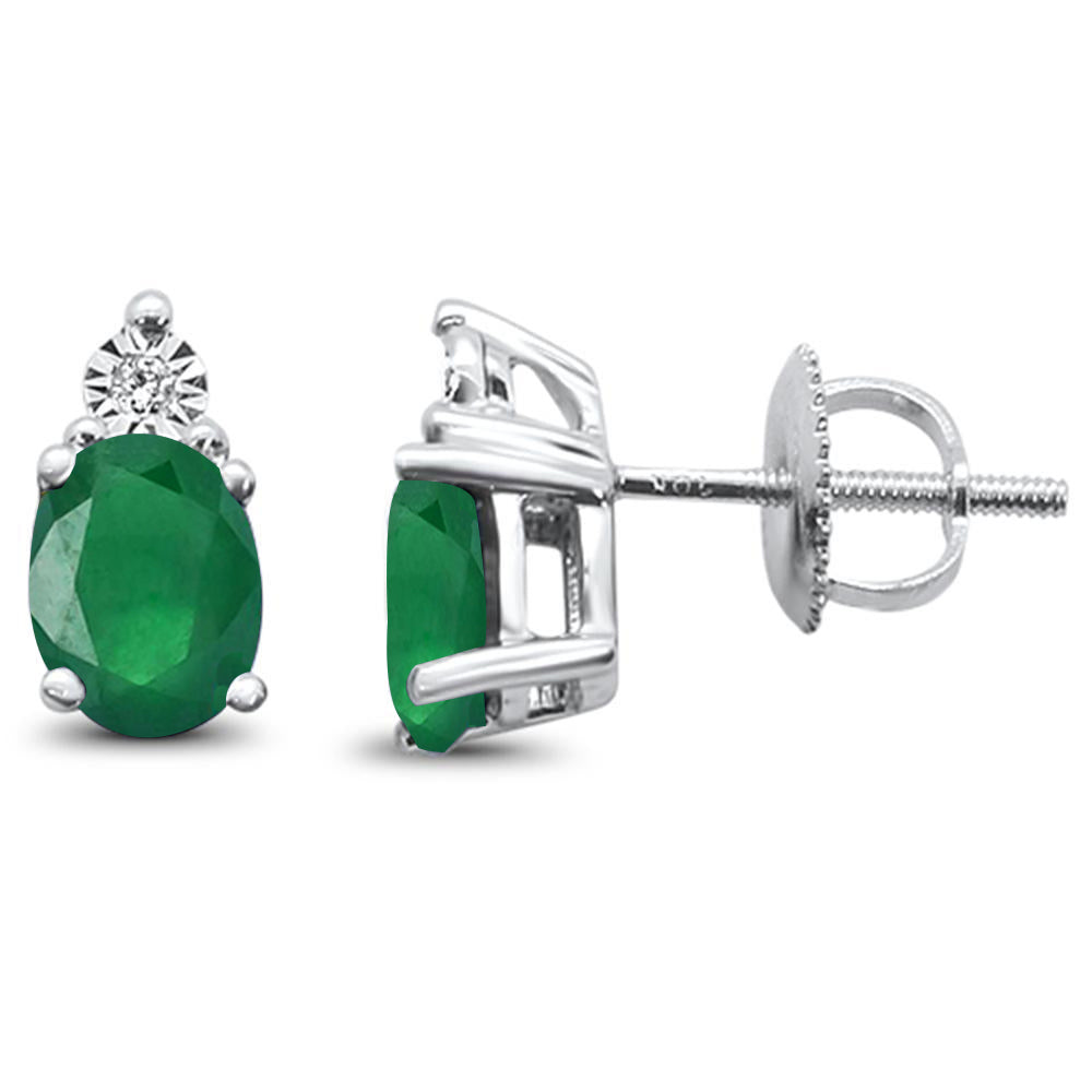 1.27ct 10k White Gold Emerald & Diamond Earrings