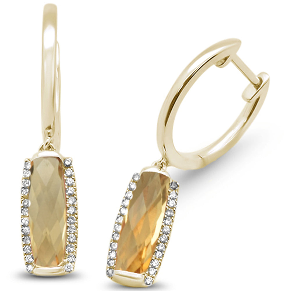 .75cts 14k Yellow Gold Natural Citrine & Diamond Drop Dangle Earrings
