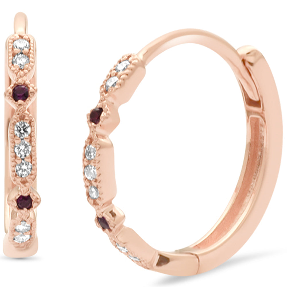 .09CT G SI 14KT Rose Gold Diamond Round Ruby & Diamond Hoop Huggie Earrings