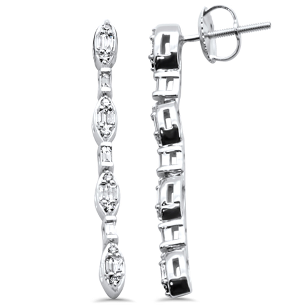 .35ct G SI 14K White Gold Round & Baguette Diamond Drop Earrings