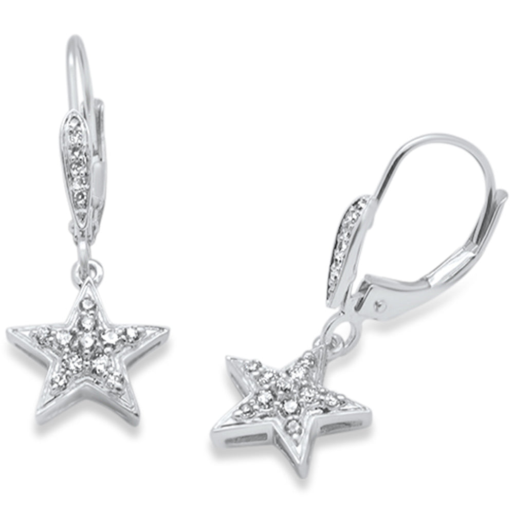 .25ct G SI 14K White Gold Diamond Star Dangle Drop Lever Back Earrings