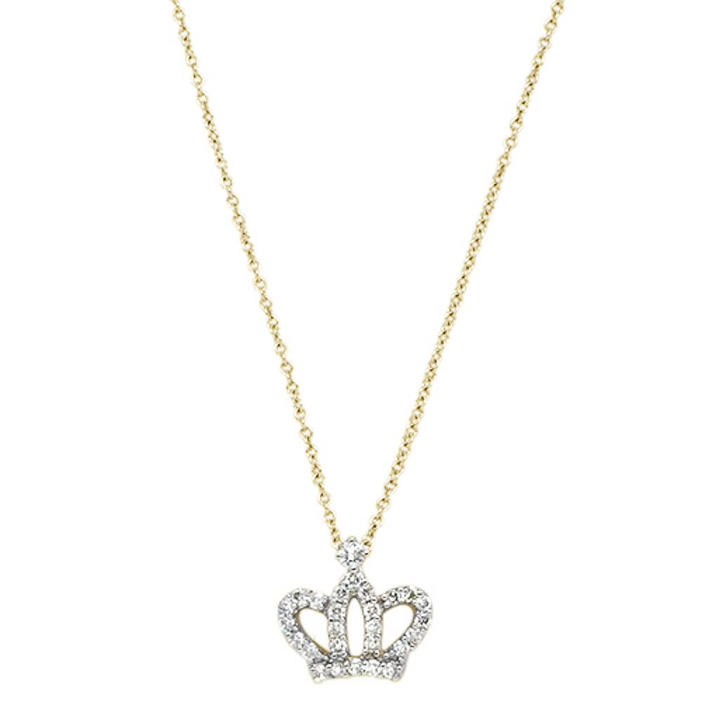 .23ct 14kt Yellow Gold Round Diamond Crown Princess Pendant Necklace 18"