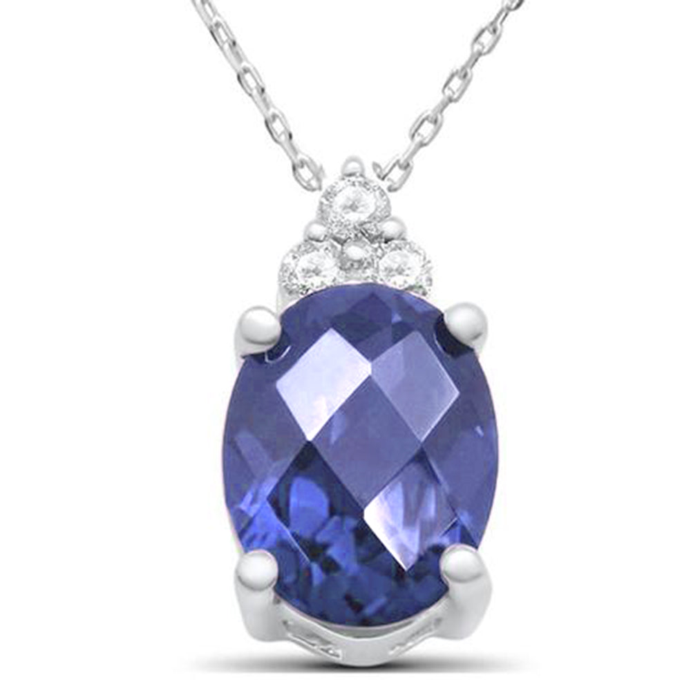 GEMSTONE CLOSEOUT ! 1.55ct 10k White Gold Oval Tanzanite & Diamond Solitaire Pendant Necklace 18" Chain