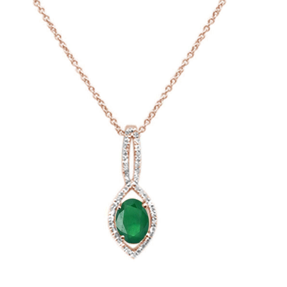 .90ct 10k Rose Gold Emerald & Diamond Solitaire Pendant Necklace 18"