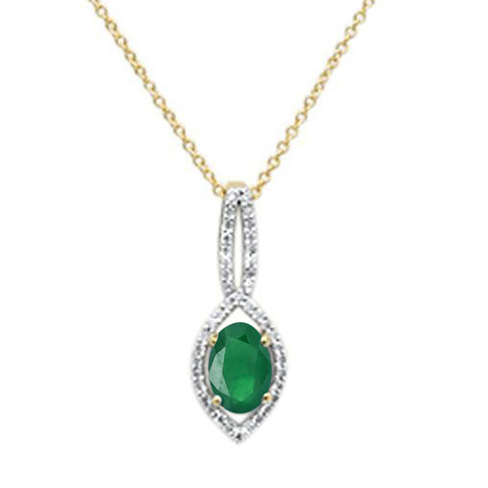 .83ct 10k Yellow Gold Green Emerald Diamond Solitaire Pendant Necklace 18"