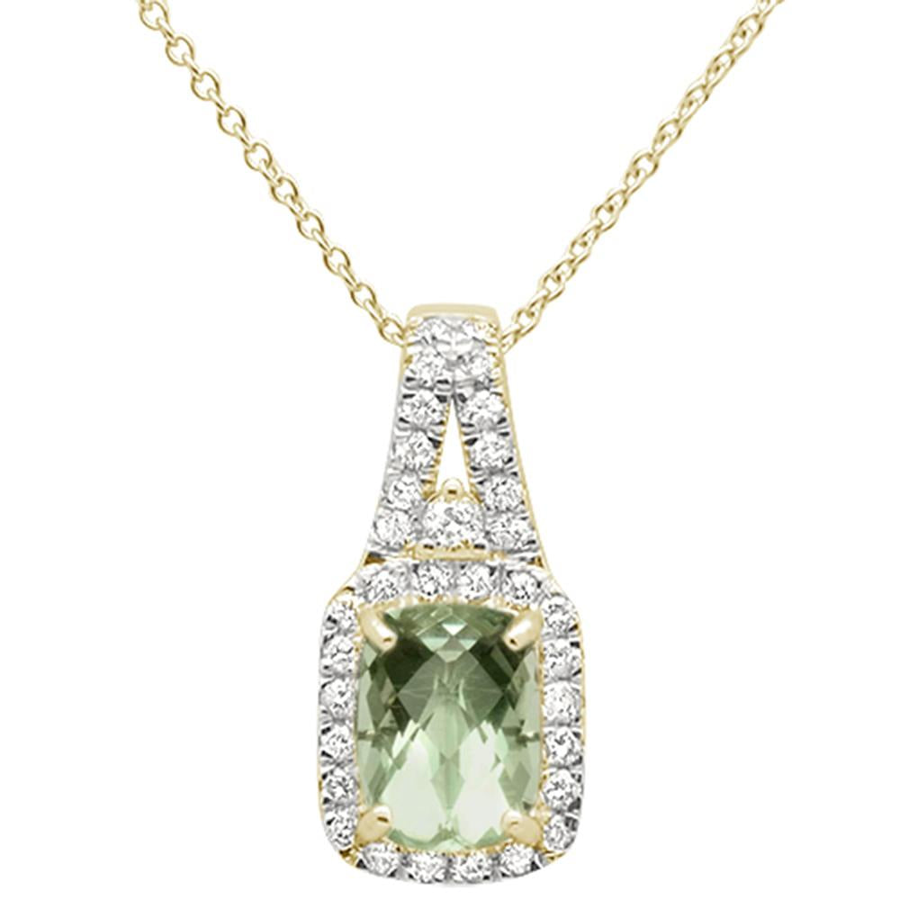 1.78cts 10k Yellow Gold Green Amethyst & Diamond Pendant Necklace 18" Long
