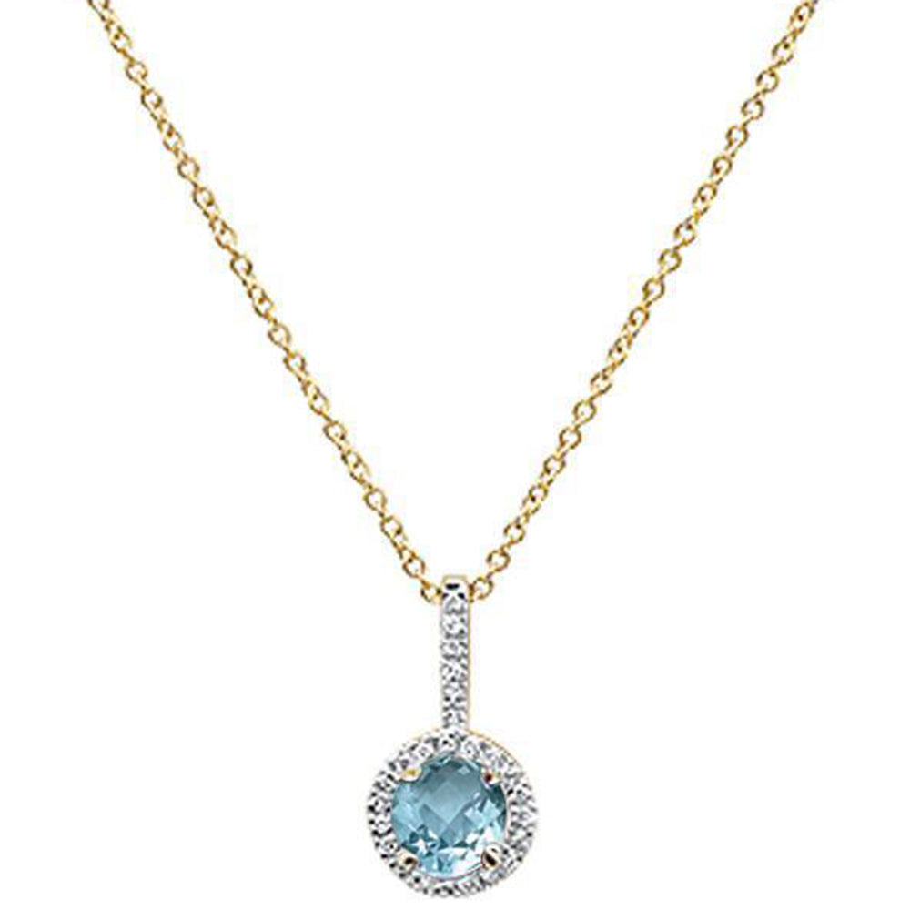 .52ct 10K Yellow Gold Aquamarine & Diamond Pendant Necklace 18" Long