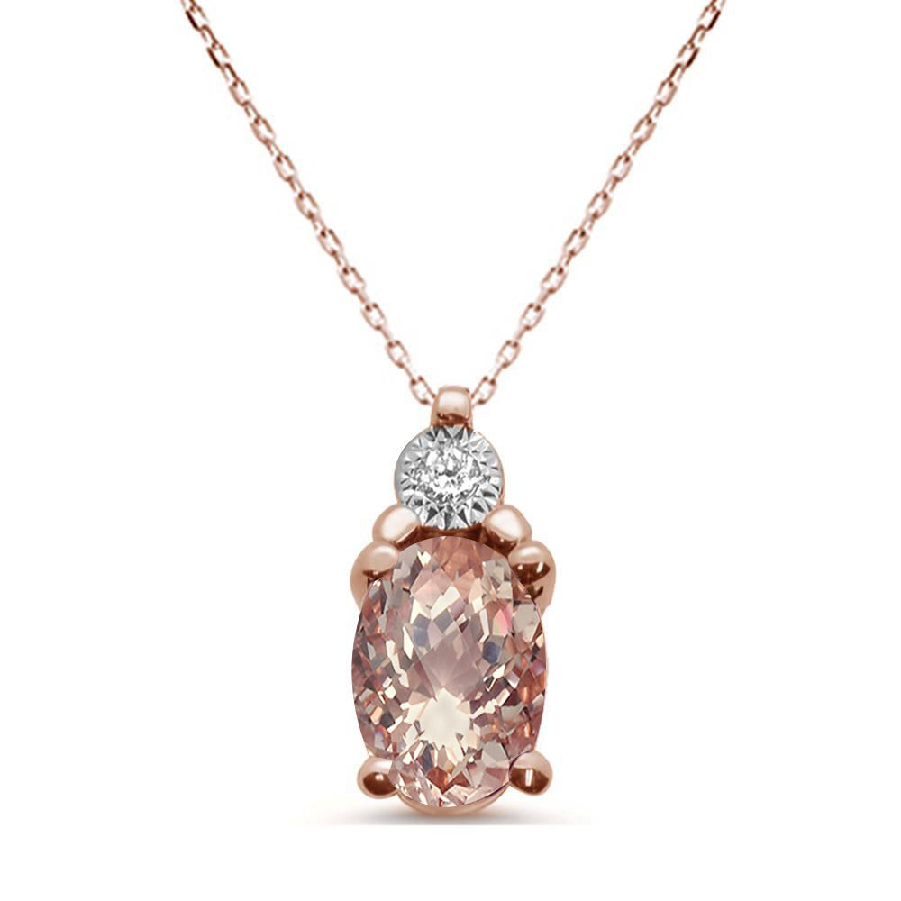 .78ct 10k Rose Gold Morganite & Diamond Solitaire Pendant Necklace 18"