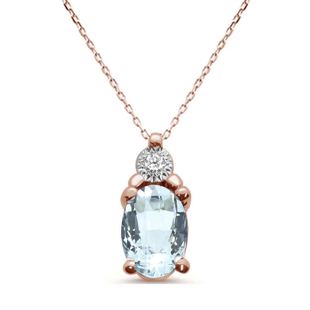 .67ct 10k Rose Gold Aquamarine & Diamond Solitaire Pendant Necklace 18"