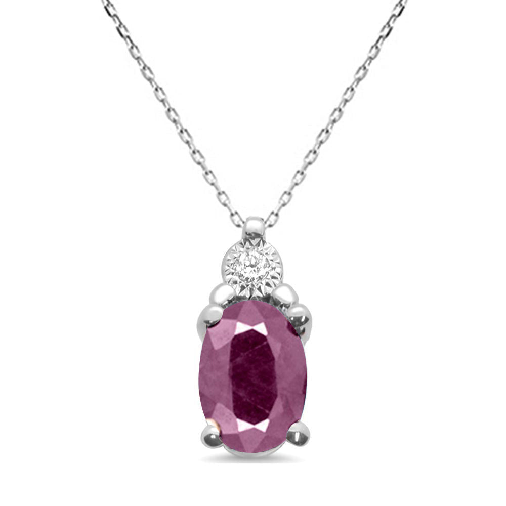.79ct 10k White Gold Ruby & Diamond Solitaire Pendant Necklace 18"
