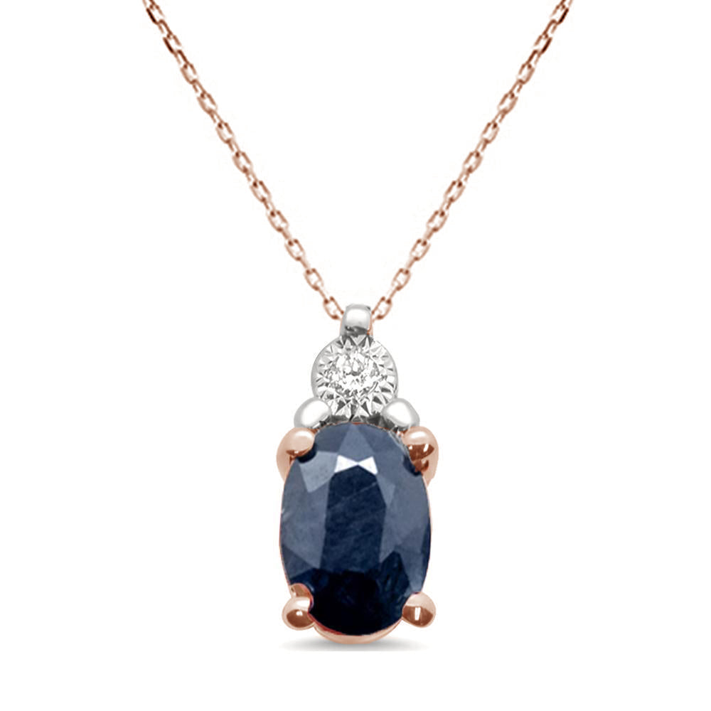 1.08ct 10K Rose Gold Blue Sapphire & Diamond Pendant Necklace 18" Long