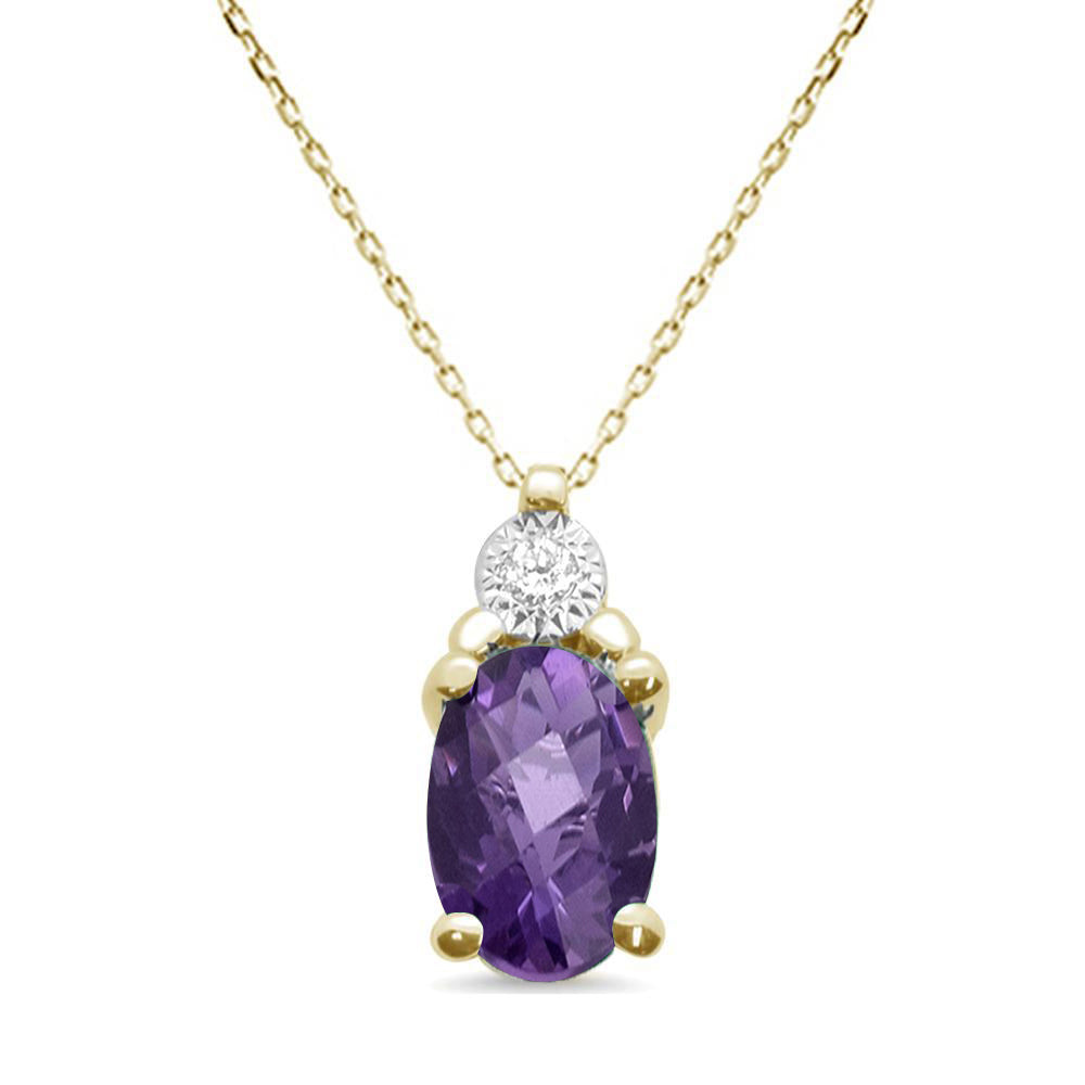 .70ct 10k Yellow Gold Amethyst & Diamond Solitaire Pendant Necklace 18"