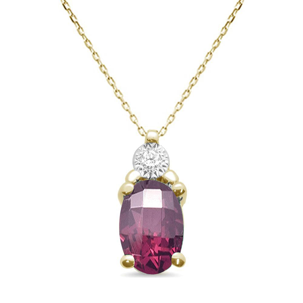 .92ct 10k Yellow Gold Rhodolite & Diamond Solitaire Pendant Necklace 18"