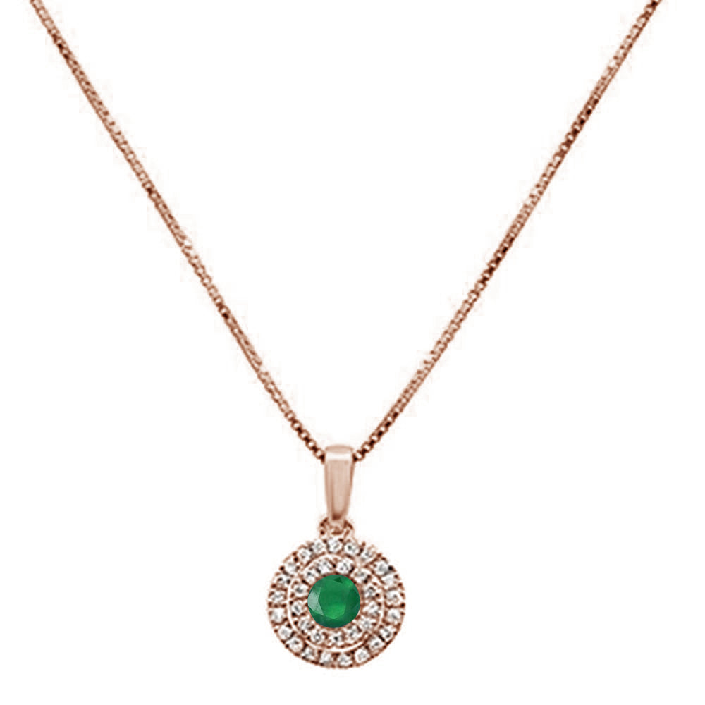 .33cts 10k Rose Gold Round Emerald & Diamond Pendant