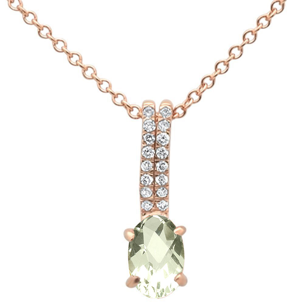 55ct 10k Rose Gold Green Ametyst & Diamond Solitaire Pendant Necklace 18"