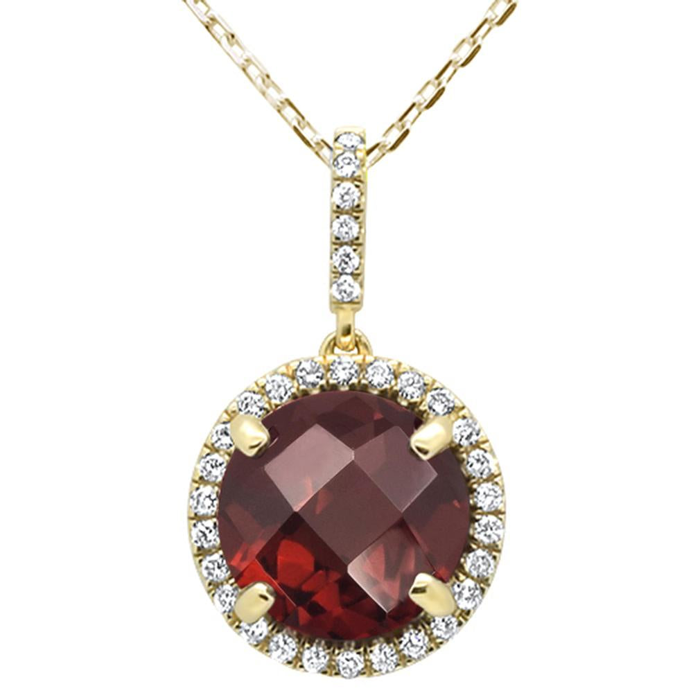 4.01ct 10k Yellow Gold Round Garnet & Diamond Pendant Necklace 18"