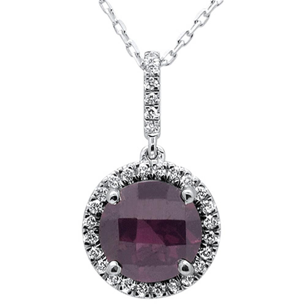 2.73cts 10k White Gold Round Rhodolite & Diamond Pendant 18"