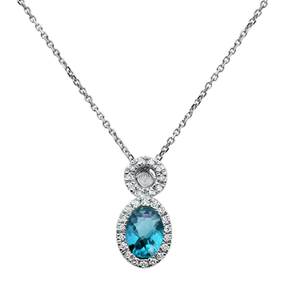 .77ct 10K White Gold Blue Topaz & Diamond Pendant