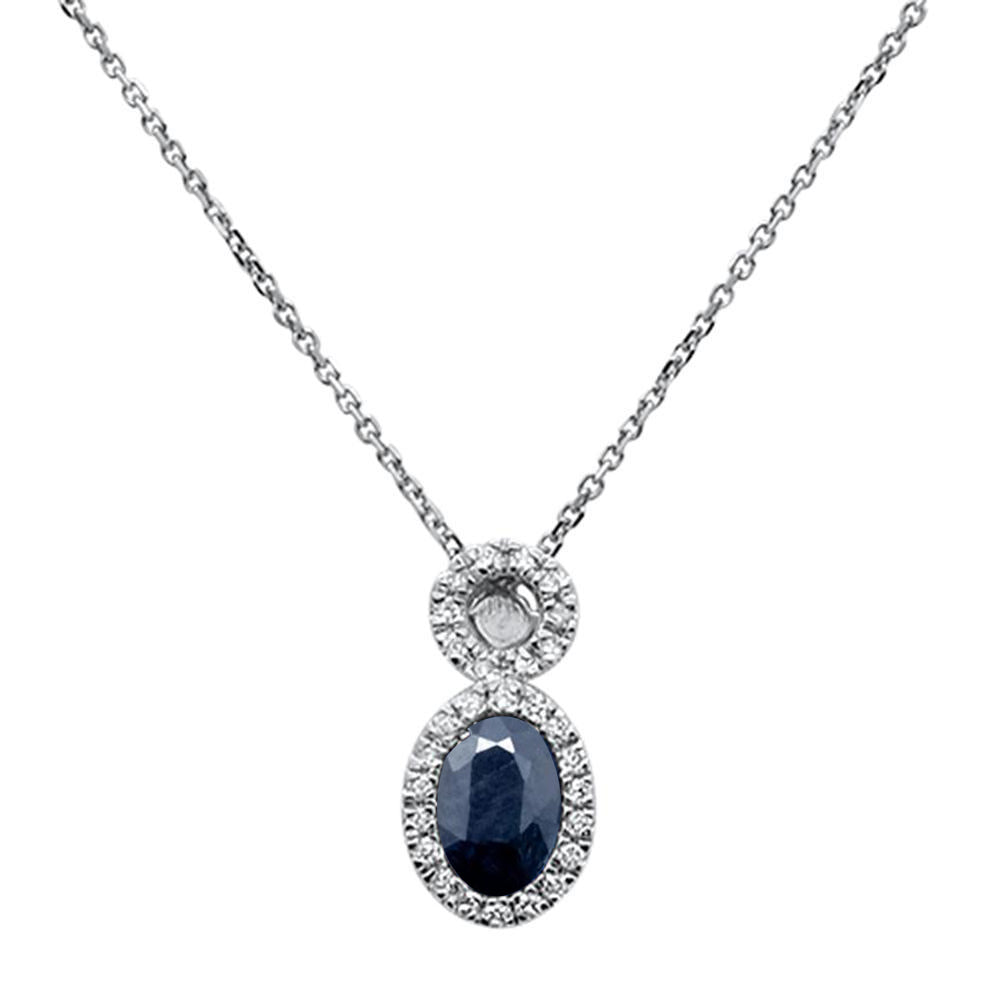 .60ct 10k White Gold Blue Sapphire & Diamond Pendant Necklace 18"