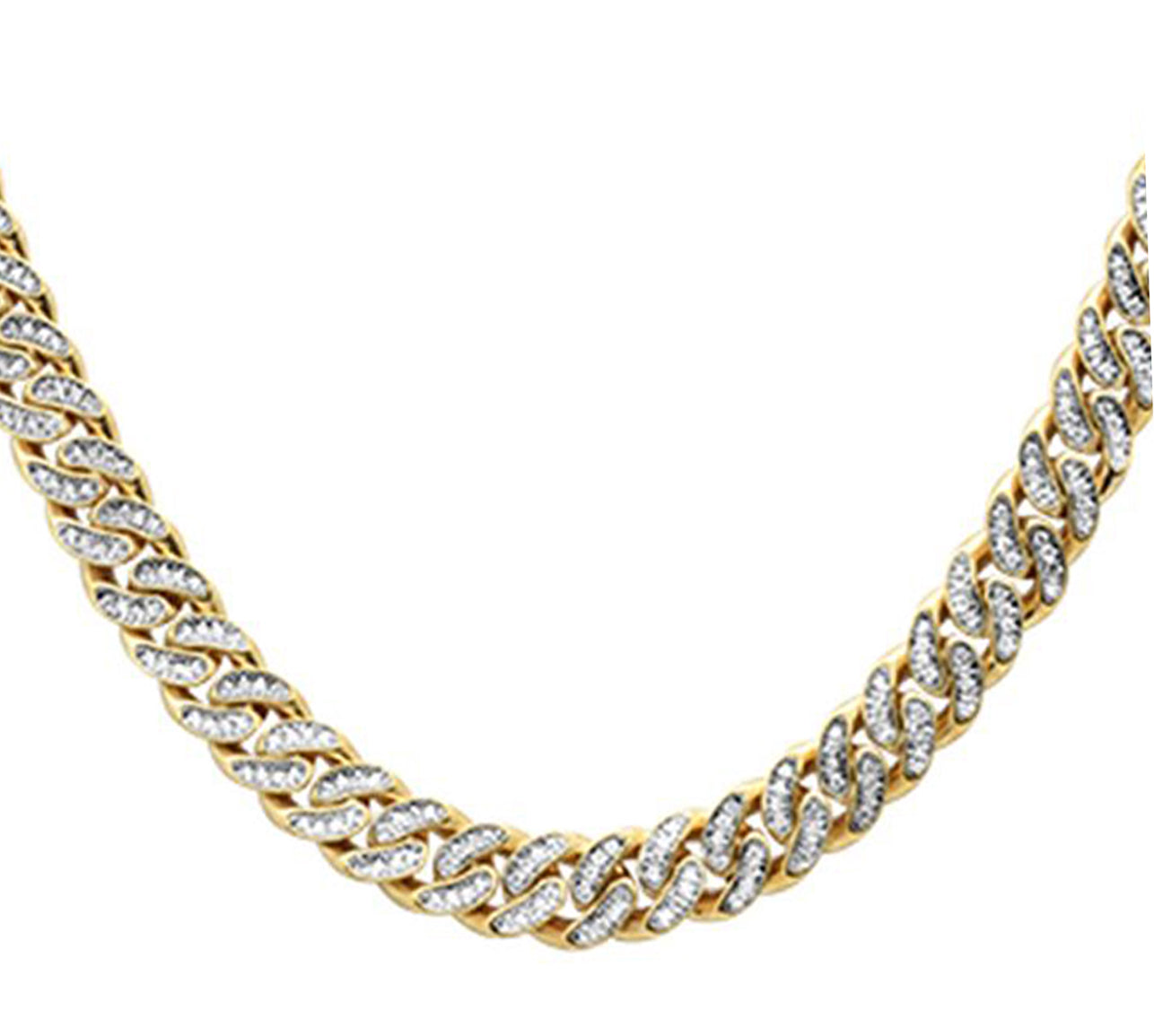 12mm 13.36ct 10k Yellow Gold Diamond Micro Pave Round Cuban Link Necklace 22" Long