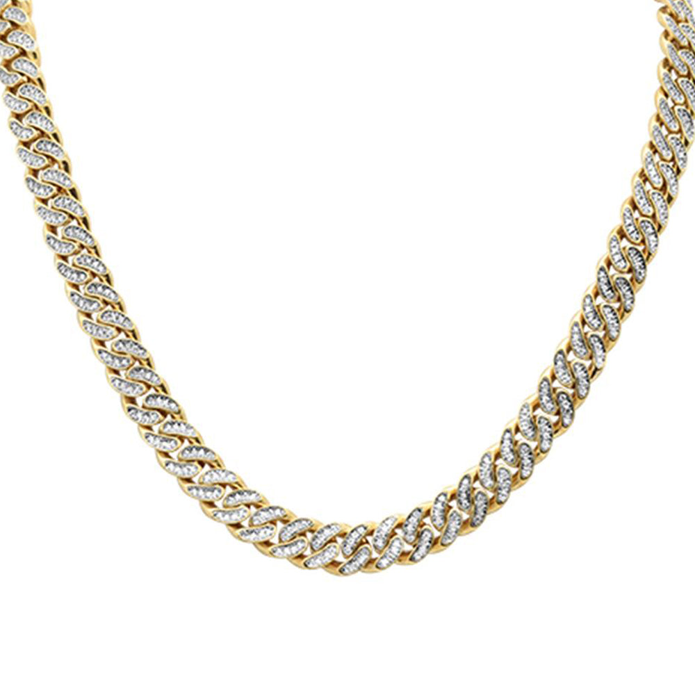 12mm 13.36ct 10k Yellow Gold Diamond Micro Pave Round Cuban Link Necklace 22" Long