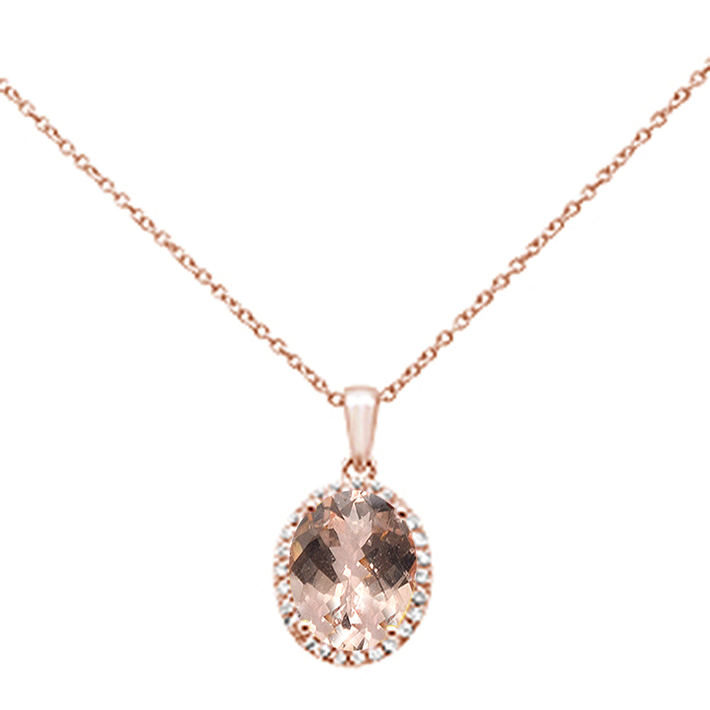 .70ct Oval Morganite 10k Rose Gold Diamond Pendant Necklace 18" Long