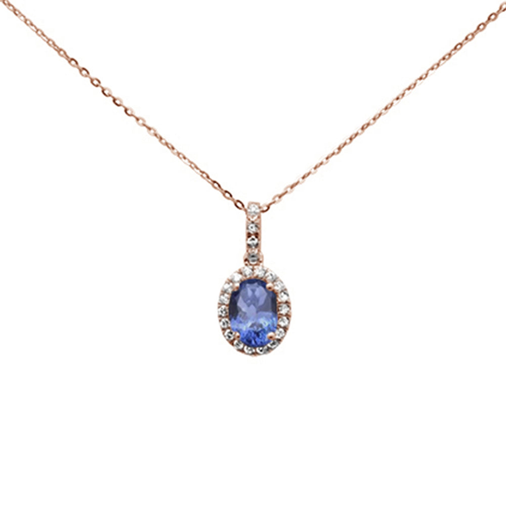 .89ct 14K Rose Gold Natural Tanzanite & Diamond Pendant Necklace 16"+ 2" Ext.