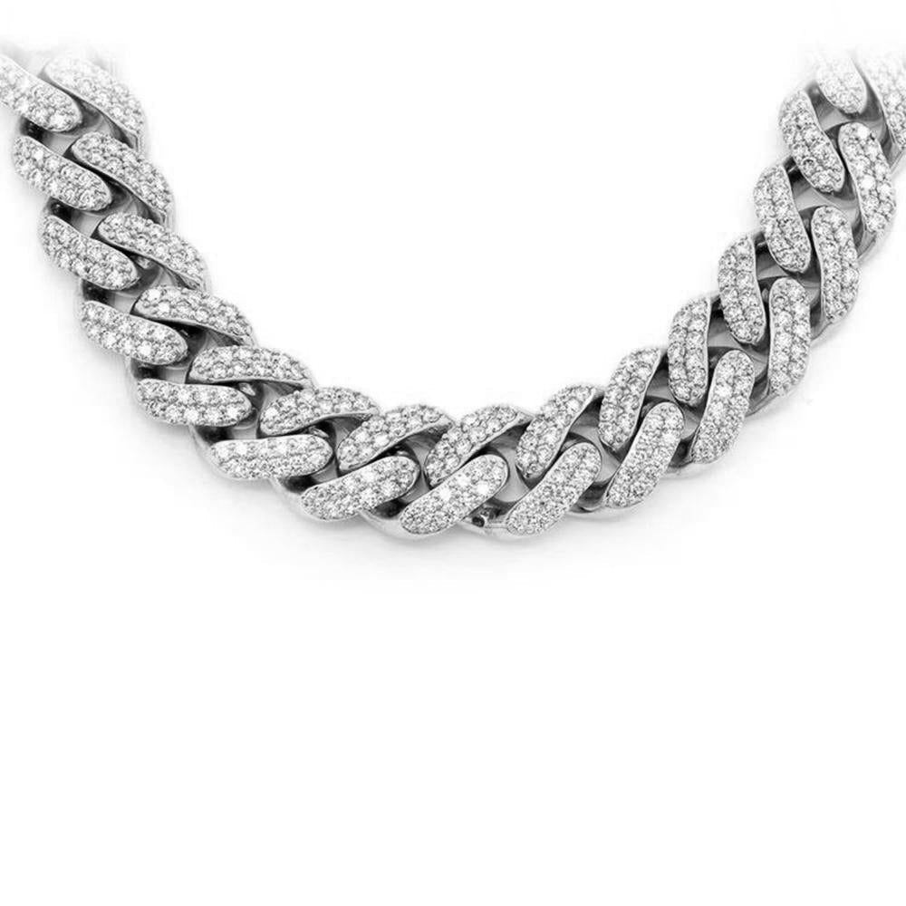 11MM 14.16ct G SI 14KT White Gold Diamond Round Cuban Necklace 22"