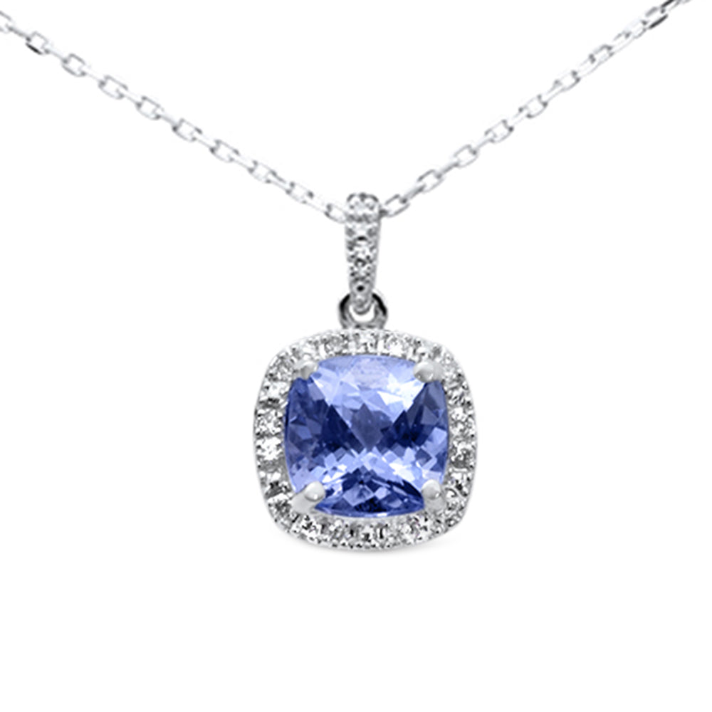 1.96ct G SI 14K White Gold Tanzanite Gemstone & Diamond Pendant Necklace