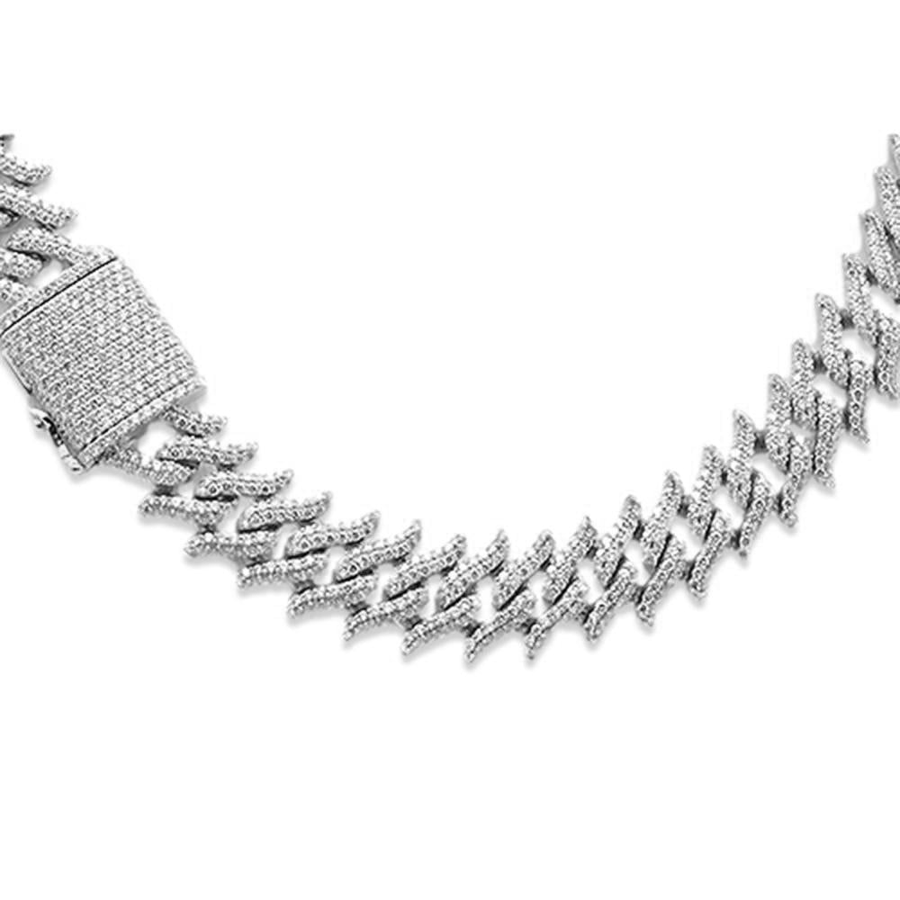 15mm 22.42ct G SI 14K White Gold Spiked Round Diamond Cuban Necklace 22"
