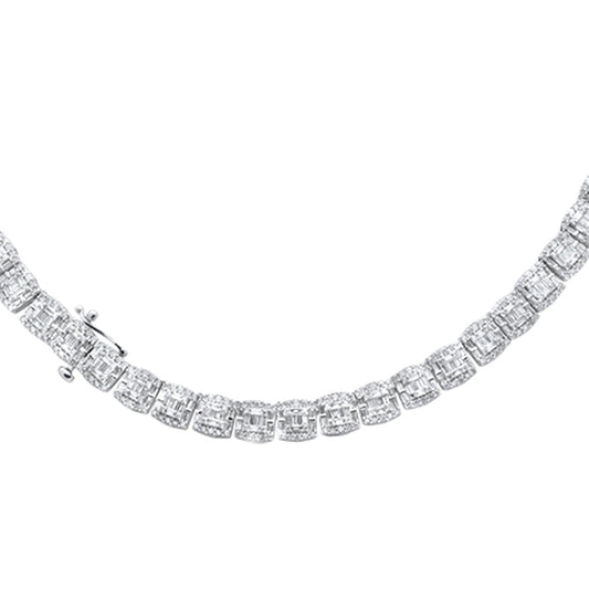 7MM 15.45ct G SI 14K White Gold Baguette & Round Diamond Necklace 22"