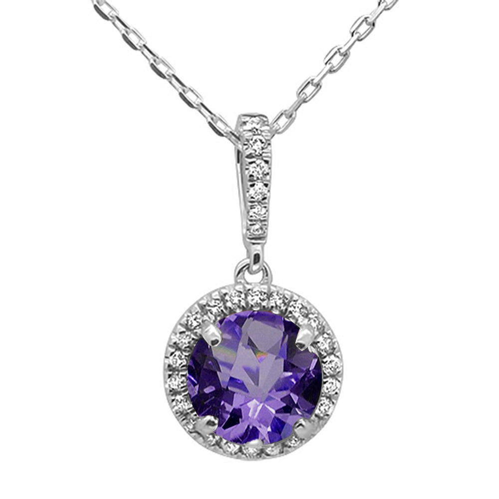 2.59ct 14K White Gold Natural Amethyst & Diamond Pendant Necklace 18"