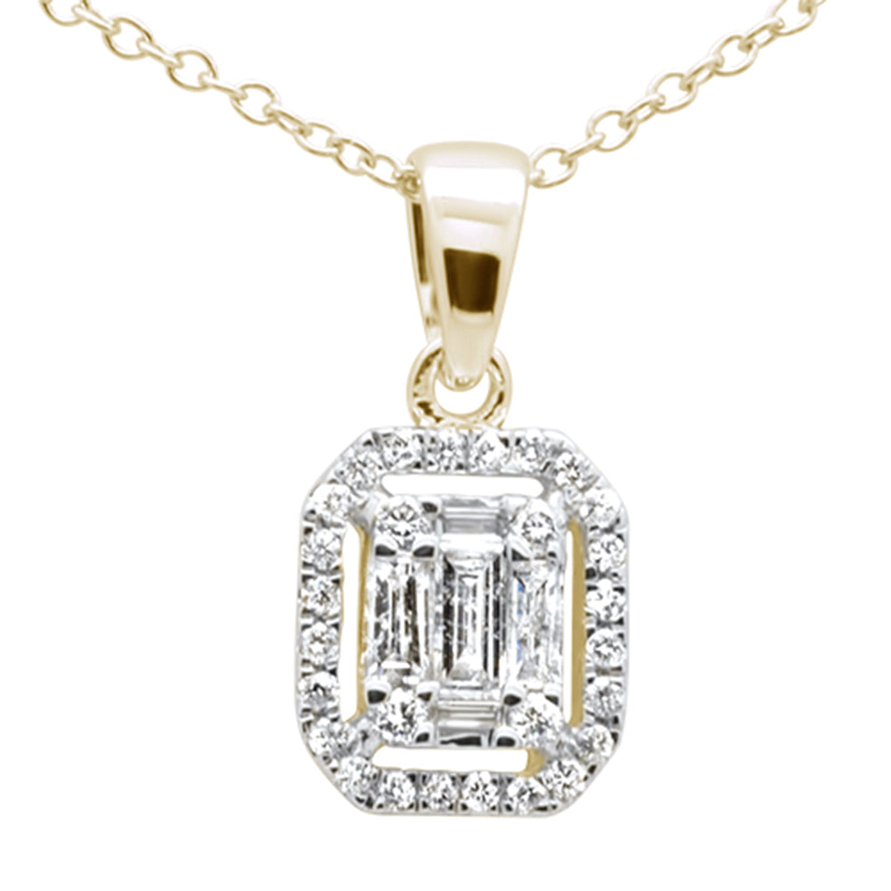 .31ct G SI 14K Yellow Gold Diamond Round & Baguette Pendant Necklace 18" Long