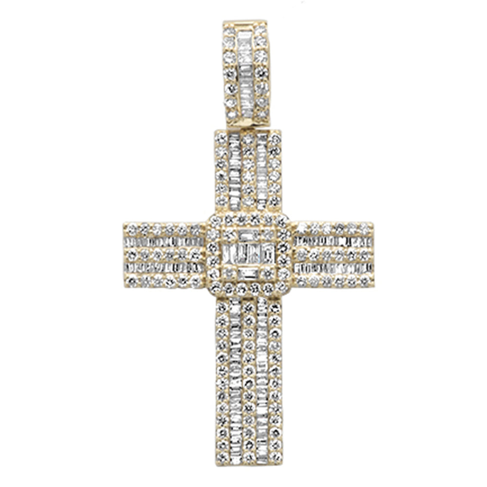 3.45ct G SI 14K Yellow Gold Round & Baguette Diamond Cross Pendant