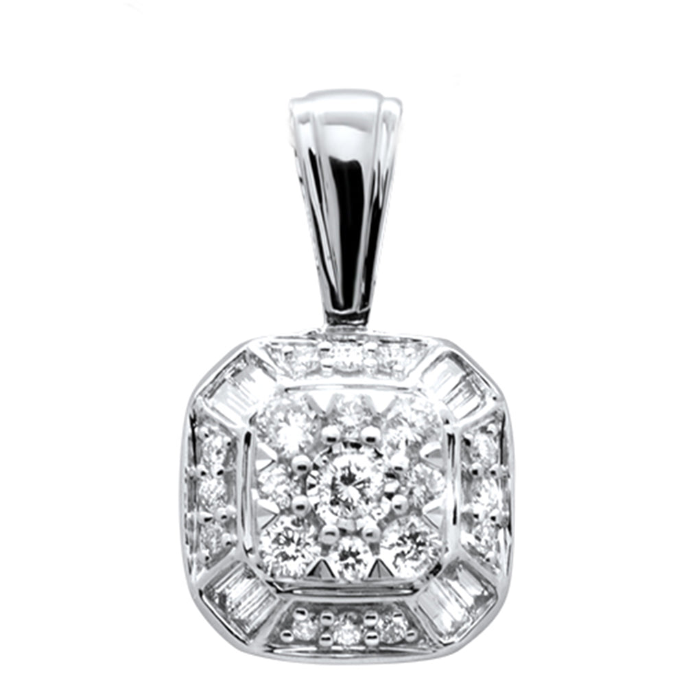 .25ct G SI 14K White Gold Round & Baguette Diamond Pendant