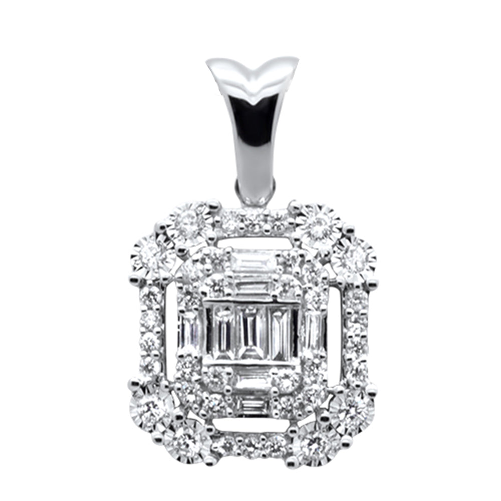 .33ct G SI 14K White Gold Round & Baguette Diamond Pendant