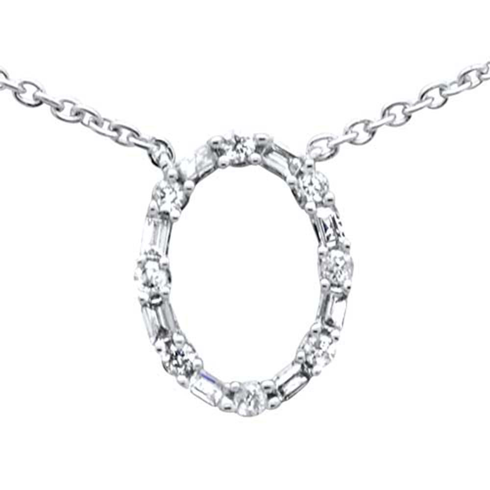 .24ct G SI 14K White Gold Round & Baguette Diamond Oval Shape Pendant Necklace 16"+2" Ext Chain