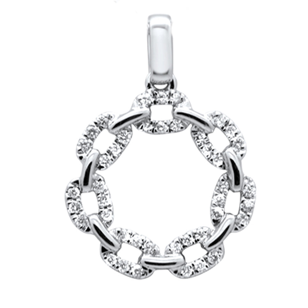 .18ct G SI 14K White Gold Round & Baguette Diamond Cuban Link Circle Charm Pendant