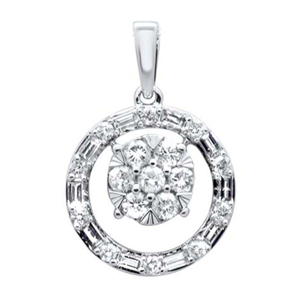 .64ct G SI 14K White Gold Round & Baguette Circle Diamond Charm Pendant
