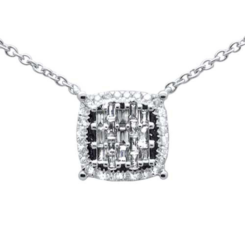 .30ct G SI 14K White Gold Round & Baguette Diamond Square Shape Pendant Necklace 16"